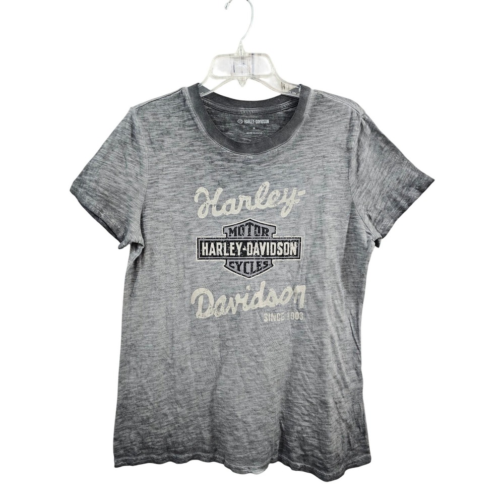 Harley Davidson Motorcycles Graphic T Shirt Gray Grunge Medium Cotton Distressed